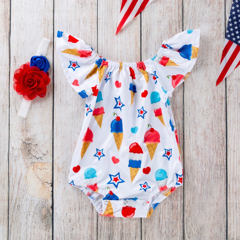 Baby 4th July Independence Day Ice Cream Rompers with Headband